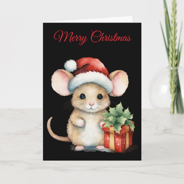 Tarjeta Festiva Watercolour Christmas Mouse (Anverso)