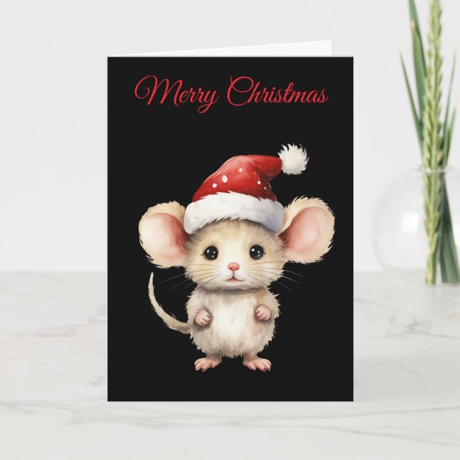 Tarjeta Festiva Watercolour Christmas Mouse (Anverso)