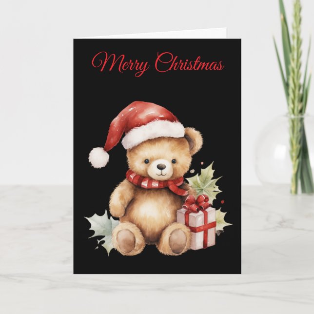 Tarjeta Festiva Watercolour Christmas Teddy Bear (Anverso)