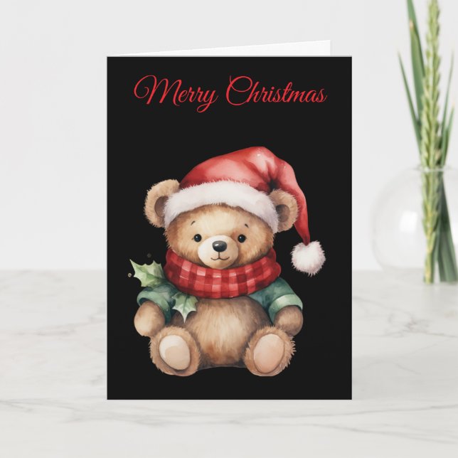 Tarjeta Festiva Watercolour Christmas Teddy Bear (Anverso)