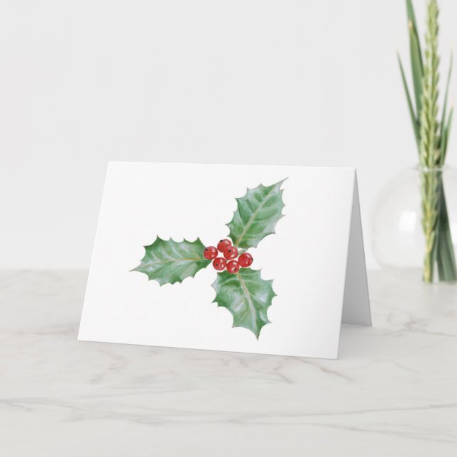Tarjeta Festiva Watercolour Holly Merry Christmas (Anverso)