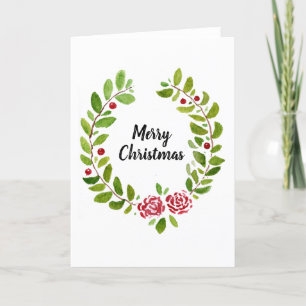 Tarjeta Festiva Watercolour Wreath Holly Christmas Card