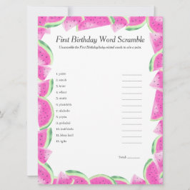 Tarjeta Festiva Watermelon First Birday Word Scramble Game card