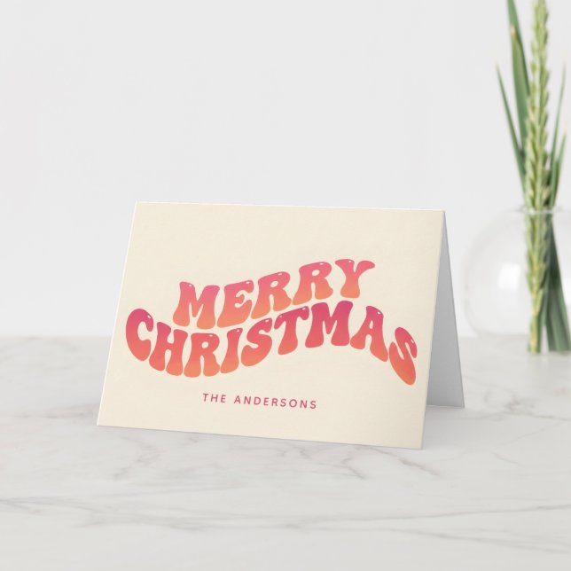 Tarjeta Festiva Wavy Groovy Script Merry Christmas (Anverso)