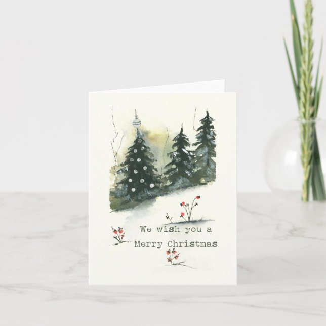 Tarjeta Festiva We Wish you a Merry Christmas - Snow Forest (Anverso)