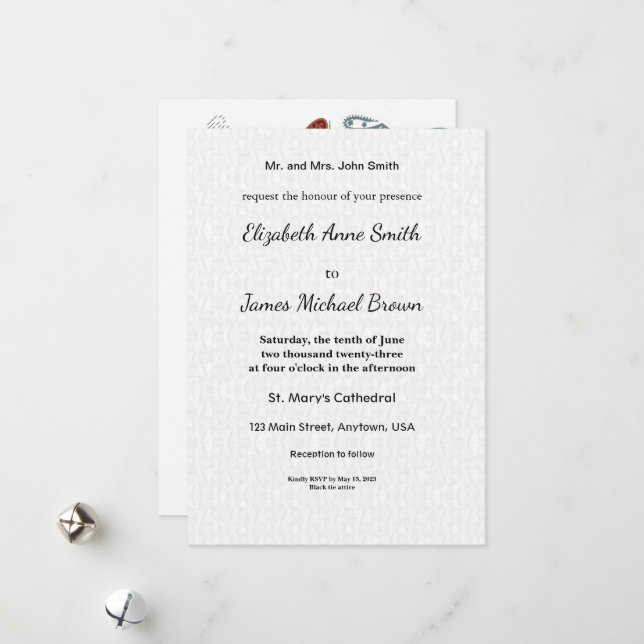Tarjeta Festiva Wedding Invitations | Elegant Floral Dragon Design (Anverso/Reverso In Situ)