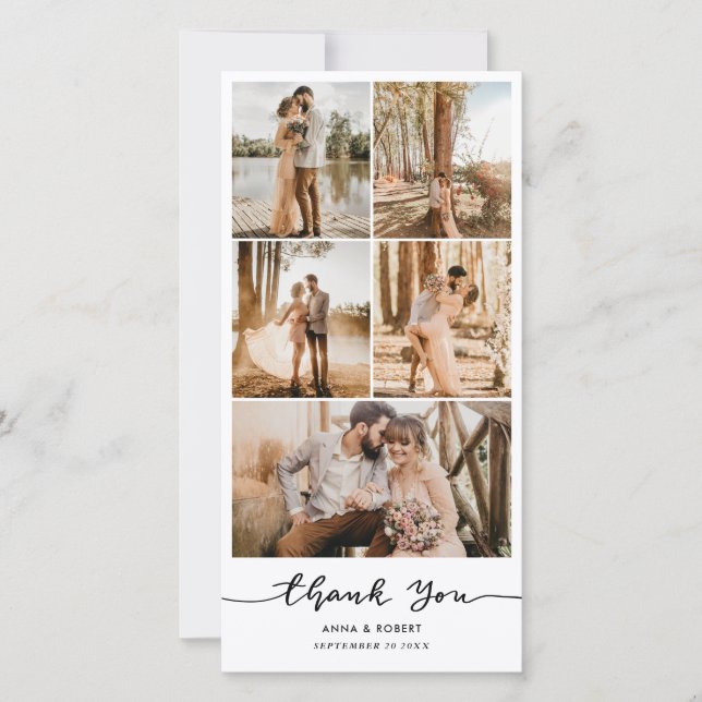 Tarjeta Festiva Wedding Thank You Casual Script Photo Collage (Anverso)
