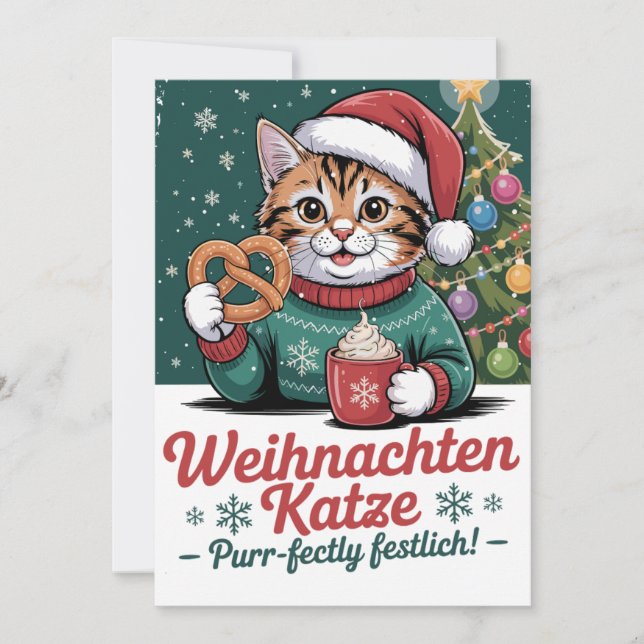 Tarjeta Festiva Weihnachten Katze - Christmas Cat (Anverso)