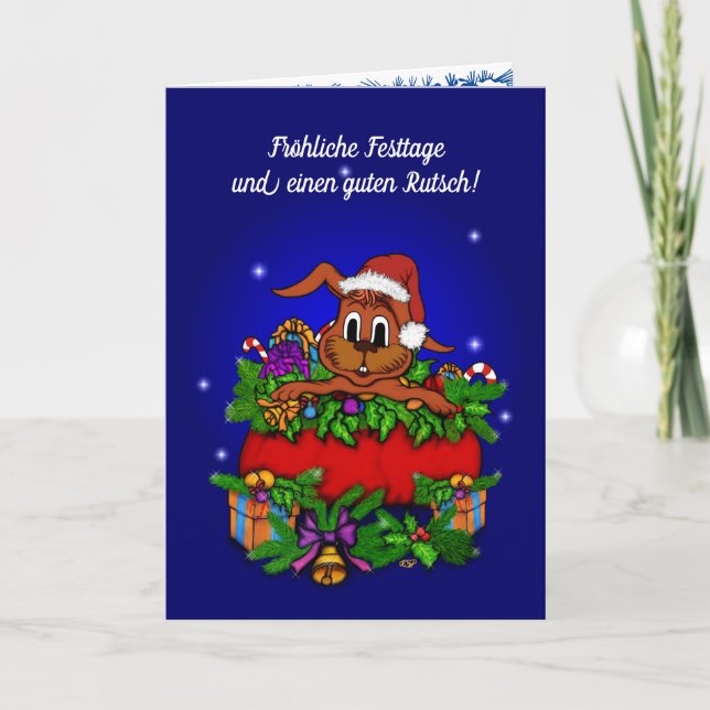 Tarjeta Festiva Weihnachtskaninchen , Fröhliche Weihnachten! (Anverso)