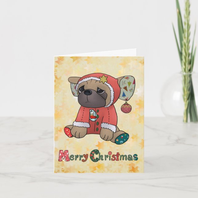 Tarjeta Festiva Weihnachtsmops (Anverso)