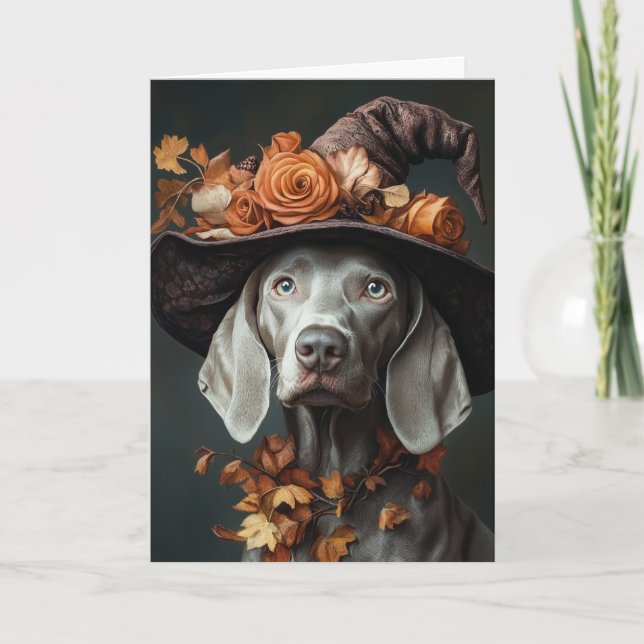 Tarjeta Festiva Weimaraner Bruja Halloween (Anverso)