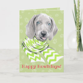 Tarjeta Festiva Weimaraner lindo cachorro con la bufanda Retrato d