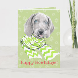 Tarjeta Festiva Weimaraner lindo cachorro con la bufanda Retrato d