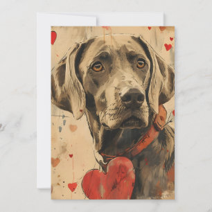 Tarjeta Festiva Weimaraner San Valentín Vintage 