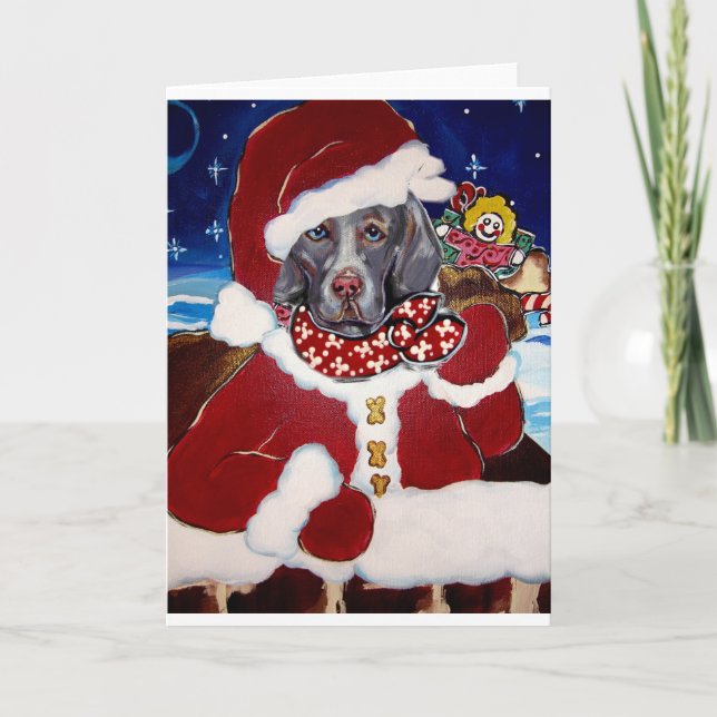 Tarjeta Festiva Weimaraner Santa (Anverso)