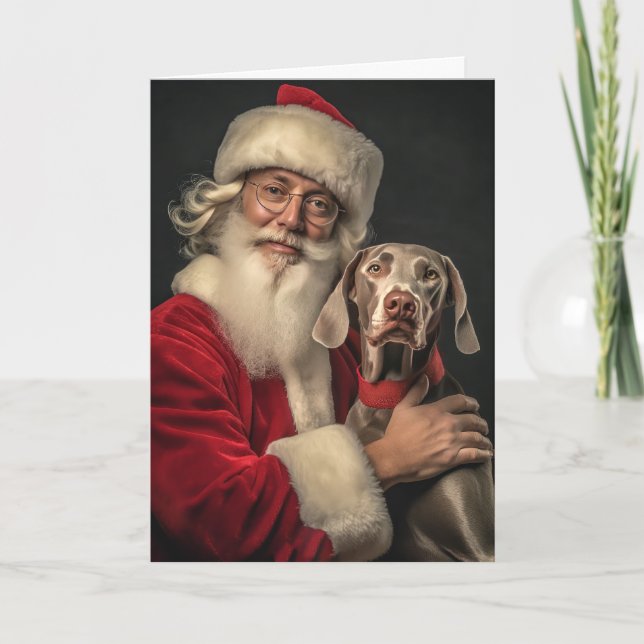 Tarjeta Festiva Weimaraner y Santa (Anverso)