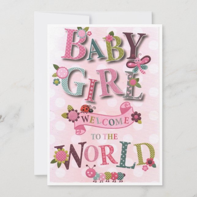 Tarjeta Festiva Welcome Baby Girl, geboortekaart (Anverso)