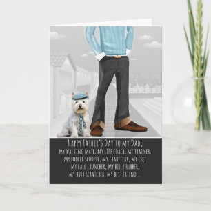 Tarjeta Festiva West Highland Terrier y Papá Divertido Día del Pad