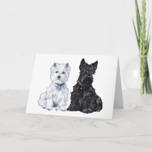 Tarjeta Festiva West Highland White y Scottish Terriers