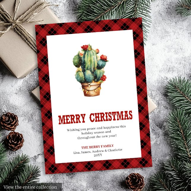 Tarjeta Festiva Western Buffalo Plaid Christmas Greeting Card (Western Buffalo Plaid Christmas Greeting Card)