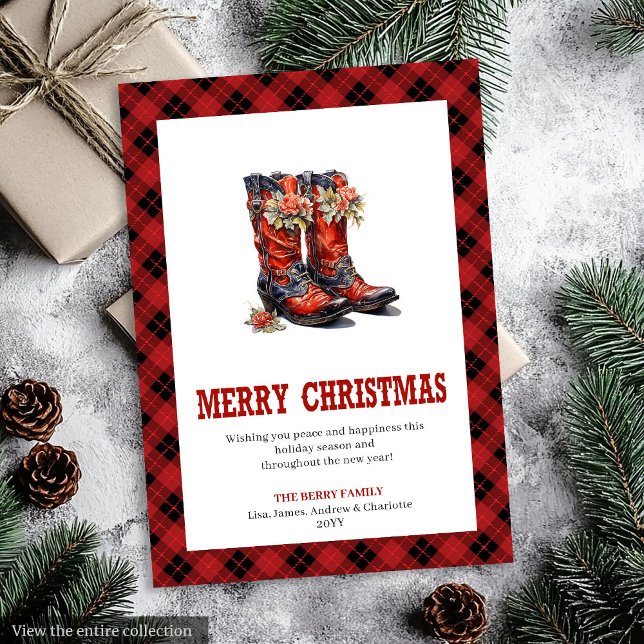 Tarjeta Festiva Western Christmas card cowboy boots design (Western Christmas card cowboy boots design

)