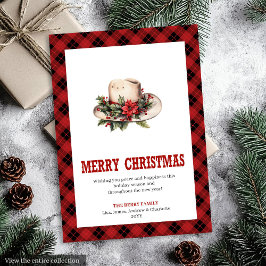 Tarjeta Festiva Western Christmas card with cowboy hat print