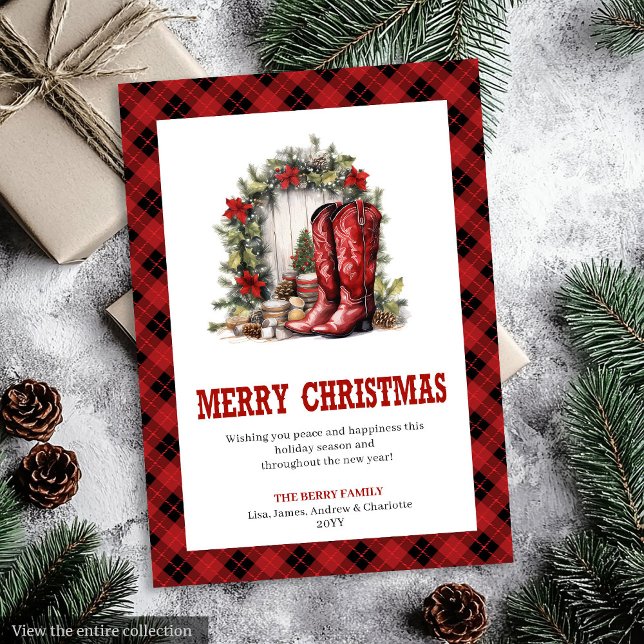 Tarjeta Festiva Western Christmas card with cowboy plaid print (Western Christmas card with cowboy plaid print

)