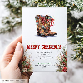Tarjeta Festiva Western Christmas greeting card with cowboy boots