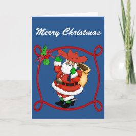 Tarjeta Festiva Western Cowboy Santa