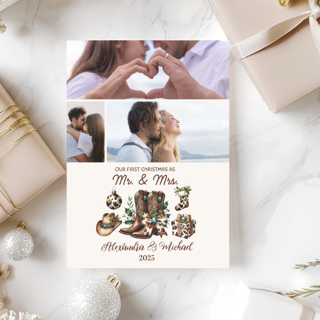 Tarjeta Festiva Western First Christmas As Mrs and Mr 3 Photo  (Subido por el creador)