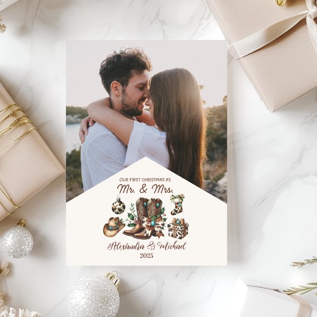 Tarjeta Festiva Western First Christmas As Mrs and Mr  Photo  (Subido por el creador)