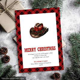 Tarjeta Festiva Western greeting card red black tartan border