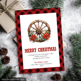 Tarjeta Festiva Western greeting card with wagon wheel plaid