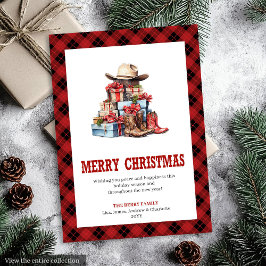 Tarjeta Festiva Western holiday card buffalo plaid typography