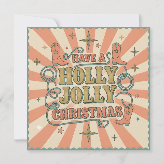 Tarjeta Festiva Western Holly Jolly Christmas  (Anverso)
