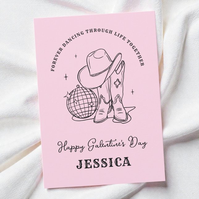 Tarjeta Festiva Western Pink Bff Script Happy Galentine's Day (Western Pink Bff Script Happy Galentine's Day Holiday Card)
