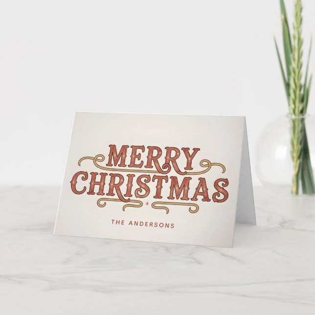 Tarjeta Festiva Western Retro Script Merry Christmas (Anverso)