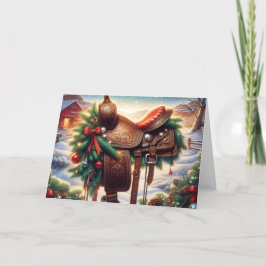 Tarjeta Festiva Western Saddle on Fence Post Christmas