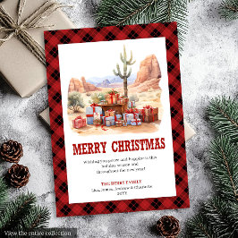 Tarjeta Festiva Western Tartan Plaid Rustic Christmas Card