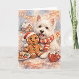 Tarjeta Festiva Westie and Gingerbread Man Card