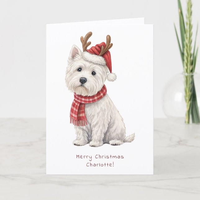 Tarjeta Festiva Westie Cheeky Dog Cute Christmas Card Personalise (Anverso)