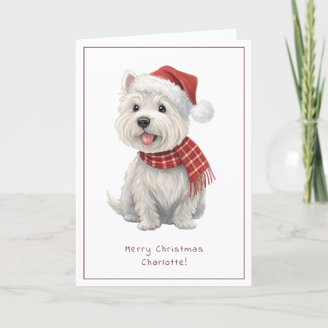 Tarjeta Festiva Westie Cheeky Dog Cute Christmas Card Personalise (Anverso)