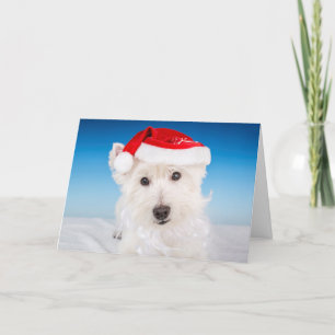 Tarjeta Festiva Westie con Santa Hat y barba