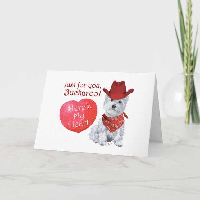 Tarjeta Festiva Westie Cowboy Valentine (Anverso)