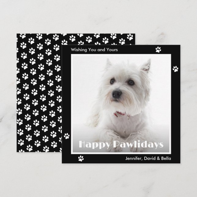 Tarjeta Festiva Westie Dog Paw Prints Pet Photo Black (Anverso / Reverso)