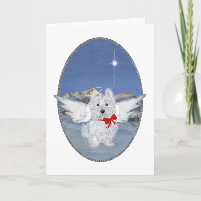 Tarjeta Festiva Westie Navidades Angel (Anverso)