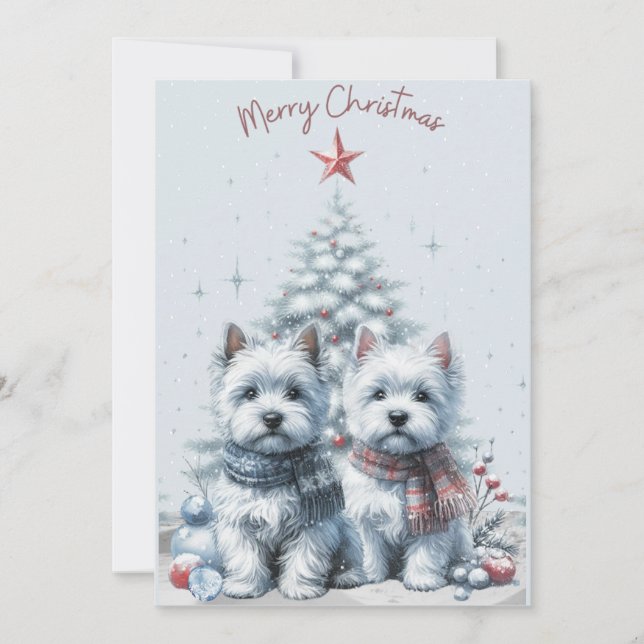 Tarjeta Festiva Westie Pair Merry Christmas Card (Anverso)