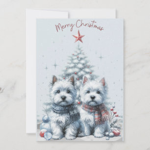 Tarjeta Festiva Westie Pair Merry Christmas Card