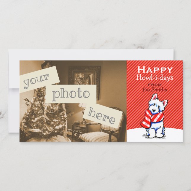 Tarjeta Festiva Westie Plaid Scarf Navidades Rojo moderno (Anverso)