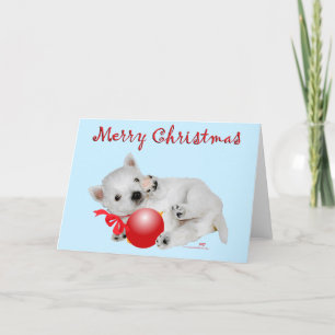 Tarjeta Festiva Westie Puppy Navidades Playtime